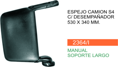 Espejo Scania Serie 4 2005 para Camión, manual con desempañador izquierdo soporte largo sin auxiliar 530 x 340 mm – código FRA 2364/I