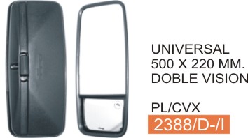 Espejo Universal para Camion - Autobus, doble vis pl cv 500mm derecho e izquierdo 500 x 220 mm – código FRA 2388