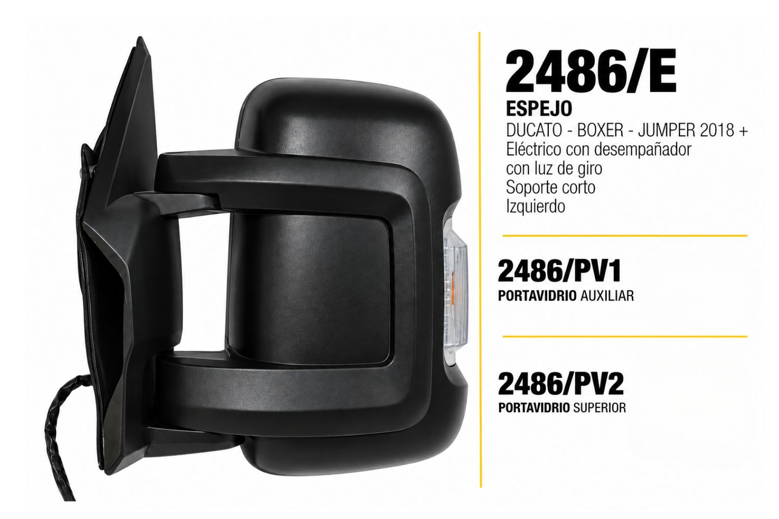 Portavidrio Fiat - Peugeot Citroen Ducato Boxer Jumper 2018 + para Furgón, 2486 sup con desempañador derecho e izquierdo – código FRA 2486/PV2