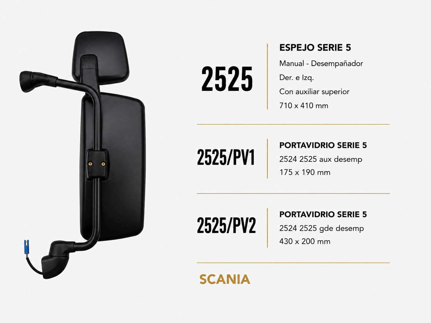 Portavidrio Scania Serie 5 para Camión, 2524 2525 auxiliar con desempañador 175 x 190 mm – código FRA 2525/PV1